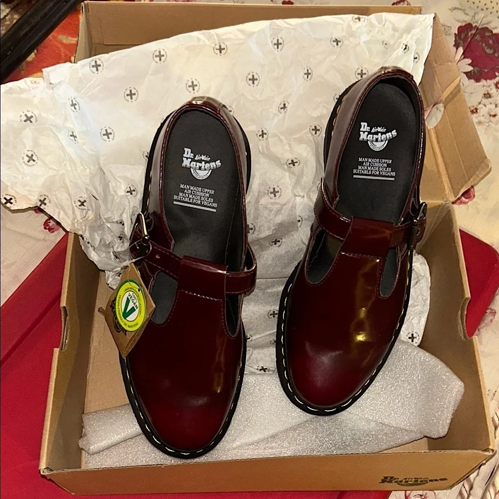Dr. Martens Burgundy Vegan Mary Jane Shoes - Picture 2 of 6
